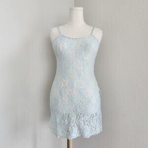 Vintage Y2K Cinema Etoile Blue Lace Slip Dress Stretch Bodycon Lace Up Side M